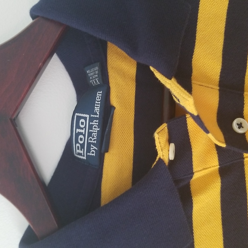 NWOT POLO by RALPH LAUREN Blue Yellow Striped Polo Shirt Short Sleeves MeN XXL - Picture 3 of 8